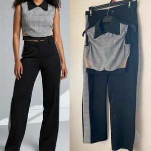Kelle 2 piece plaid Dance Costume crop pants suit menswear tux MA-Medium adult